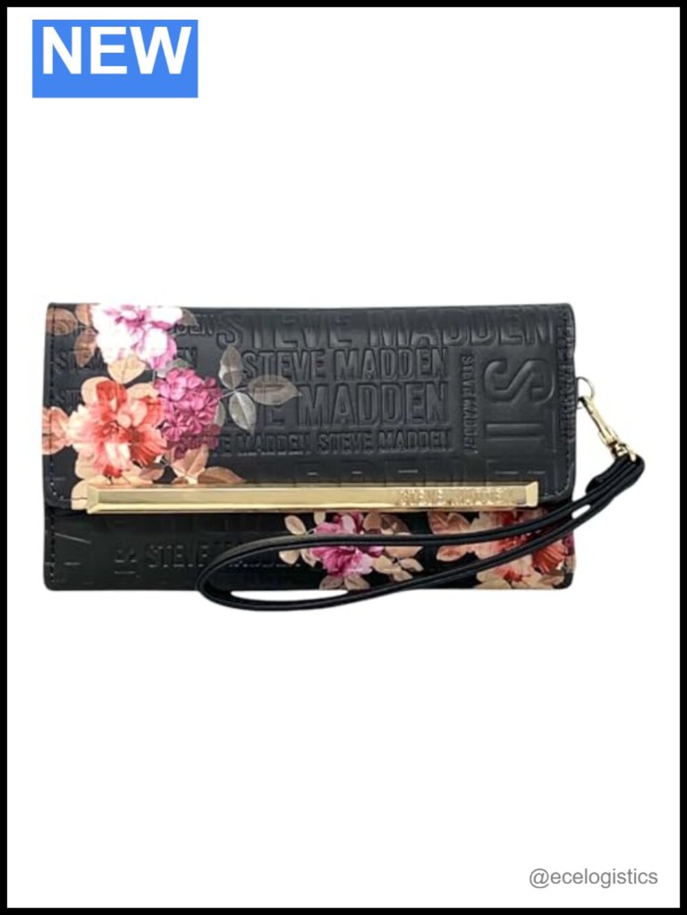 Faux Leather Trifold Wristlet Wallet with Detachable Strap and 15 Card Slots